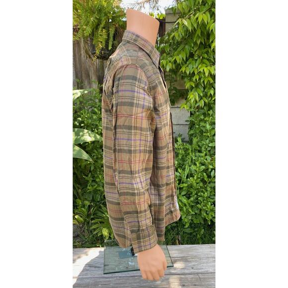 VTG Saks Fifth Avenue Flannel Mens Medium Made In USA Long Sleeve Brown/Green - Picture 3 of 8